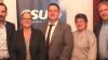 Sebastian Ott (Mitte) tritt für die CSU bei den Eberner Bürgermeisterwahlen im kommenden Jahr an. Darüber freuen sich (von links) stellvertretender CSU-Kreisvorsitzender Holger Baunacher und Isabell Zimmer sowie (von rechts) Markus Fausten und Gabi Rögner.