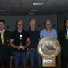Treffsichere Schützen (von links): Schützenmeister Hein Strobl,  Bürgerkönig Markus Wolf, Gewinner Glücksschießen Michael Ackermann, TSV-Scheibengewinner Roland Hügelschäfer und Sportleiter Harald Ott.