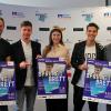 Vorfreude auf "Sprungbrett 2019" (von links): Moderator Tobi Grimm, Veranstalter Michael Jodl, die Fränkische Weinkönigin Carolin Meyer, Sänger Dominic Fritz und Claus Reder, Vorstand der VR-Bank Würzburg.
