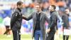 Gut gelaunt: Geschäftsführer Rachid Azzouzi (Mitte) mit Trainer Stefan Leitl (rechts) und Co-Trainer Andre Mijatovic nach dem Sieg im Fürther Heimspiel gegen Darmstadt. 