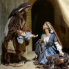 Eine seltene Krippenszene: Nicht Maria, sondern Josef hält das Jesuskind.