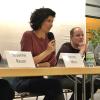 "Die Kinder der Wende" bei der Podiumsdiskussion im großen Saal des Kreisarchivs in Meiningen. Im Bild (v. links): Susanne Reum (hauptamtliche Beigeordnete am Landratsamt in Meiningen), Janine Merz (weitere stellvertretende Landrätin), Tom Pleiner (Sachbearbeiter Archiv- und Registraturdienst am Landratsamt in Meiningen) sowie Fabian Giesder, Bürgermeister der Stadt Meiningen.