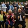 Die Stimmung war ausgelassen, die Begeisterung für grüne Werte und grüne Politik groß beim Neujahrsempfang der Grünen. Vorne im Bild Kerstin Celina (MdL), Bundestagsvizepräsidentin Claudia Roth und Patrick Friedl (MdL).