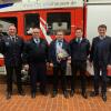 Wahlen der Kommandanten standen auf der Tagesordnung der Hauptversammlung der Feuerwehr Erbshausen-Sulzwiesen. Im Bild von links Kreisbrandmeister Axel Jung, 1. Kommandant Thomas Janousch, bisheriger 2. Kommandant Florian Holzinger, neuer 2. Kommandant Christian Kordmann, Bürgermeister Bernd Schraud.