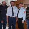 Die Feuerwehr Rengersbrunn mit Kommandant Tim Interwies (links) und Vorsitzendem Bernd Pfeifroth (rechts) zeichneten (von links) Oliver Müller, Christoph Jähnsch, Stefan Müller und Josef Kleespies für 25 und 40 Jahre Vereinstreue aus.