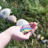 Der mit einem Regenbogen bemalter Stein verlängert gleich die "Steinstraße" in Großlangheim. Der mit einem Regenbogen bemalter Stein verlängert gleich die "Steinstraße" in Großlangheim.