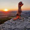 Marco "Haino" Heinickel mag es gerne bunt und ausgefallen. Den Ausblick am Staffelberg genoss er in einem Dino-Kostüm.