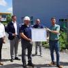 Richtfest bei der Firma Uhl (von links): Wolfgang Roth (CSU-Fraktionsvorsitzender im Stadtrat), Würzburgs Bürgermeister Martin Heilig, Benno Grebner, Frank Schneider, Thomas Schneider, Marko Graf (alle Uhl).