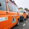 In Ostheim waren in dieser Woche zahlreiche orangefarbene Busse der Vermessungstrupps zu sehen.