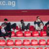 Nur noch der Fünfte von links ist noch Teil des derzeitigen Kaders der Würzburger Kickers: Nzuzi Toko. Stefan Maierhofer, Luke Hemmerich, Chris David, Lion Schweers, Ewerton, Hendrik Hansen, Eric Verstappen und Mitja Lotric (von links), hier auf der Tribüne beim 1:1 der Rothosen gegen den 1. FC Nürnberg, haben den Klub verlassen.