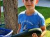 Der siebenjährige Leo erntet zusammen mit seiner Oma Sigrid Müller gerne Zucchini. Fast jeden Tag kann er sich über ein neues großes Exemplar freuen.