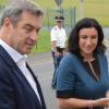 Ministerpräsident Markus Söder (im Bild mit Staatssekretärin Dorothee Bär) auf Wahlkampftour: Von Nürnberg über Eltingshausen nach Schweinfurt. 