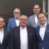 Auf dem Bild (oben links): Präsident des OLG Bamberg a. D. Clemens Lückemann, 1. Bürgermeister der Stadt Karlstadt Michael Hombach, (unten links) Dr. Maximilian Kunz, Wolfgang Kunz und Sebastian Kunz.