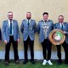 Das Foto zeigt (von links) 1. Bürgermeister Heiko Bäuerlein, 2. Ritter Horst Preiser, 1. Schützenmeister Andreas Kaltenbach, Schützenkönig Felix Krönert, ehemaliger Schützenkönig Klaus Hufnagel, ehemaliger 2. Ritter Axel Wilms.