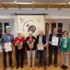 Ehrungen beim Gesangverein Harmonia für langjährige aktive Tätigkeit: von links  1. Vorsitzender Manfred Staub (30 Jahre), Gerda Lurz (40 Jahre), Margit Rudolf (20 Jahre), Bruno Joachim (40Jahre), Elmar Reiher (40 Jahre), 2. Vorsitzende Marga Deuerling. Es fehlt Rita Platzöder.