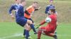 Der Treffer zur 2:0-Führung des FV Helmstadt in Duttenbrunn: Schütze Jonas Martin (hinten links) überwindet Keeper Patrick Luger (rechts). Helmstadts Sebastian Menig (vorne links) und Duttenbrunns David Bauer (Dritter von links) beobachten das Geschehen.