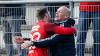 Durfte - wie hier gegen Höchberg - erneut jubeln: Tobias Strobl (links) von der DJK Schwebenried/Schwemmelsbach. Diesmal aber ohne Trainer Dominik Schönhöfer (rechts), der erkrankt fehlte.