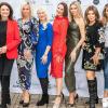 Promi-Auflauf bei der Spendengala für die "Tribute to Bambi Stiftung" am Freitag bei "Reisers" am Stein in Würzburg: Uschi Dämmrich von Luttiz, Birgit Fischer-Höper, Sonja Brugger, Dany Michalski, Sabine Piller, Birgit Nilsson, Yasmin Filali und Patricia Riekel (von links).