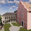 Architekten-Perspektive auf die Vinothek von Westen aus. Architekten-Perspektive auf die Vinothek von Westen aus.