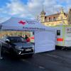 Drive-In-Strecke des BRK-Testzentrums Ochsenfurt am Bahnhof.