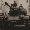 Historische Aufnahme eines Panzer bei der Truppenparade in der Eberner Innenstadt.