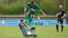 Osakpolor Iyore vom SV Heidingsfeld springt über ETSV-Torhüter Florian Nöth: Die Heidingsfelder gewannen das Würzburger Stadtderby in der Kreisliga, konnten sich nicht über ihren Sieg freuen, da sich zwei Spieler in dieser Begegnung wohl schwerer verletzten.