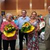 Horst Schiffler, Barbara Petter, Julia Ebenhöh und Heiner Tebbe (von links) wurden von Bürgermeister Karl-Dieter Fuchs (hinten) in der gut besuchten Bürgerversammlung am Mittwochabend mit zweijähriger Corona-Verspätung aus dem Gemeinderat verabschiedet.