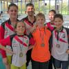 Erfolgreiche VfL Schwimmer in Haßfurt, vorne von links: Richard Oehme, Max Ungerecht und Danylo Kuzmenko. Hinten von links: Karl Oehme, Alexander Schild und Alina Steinweg.