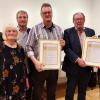 Ehrungen nahm Bürgermeister Thorsten Schwab (rechts) beim Neujahrsempfang vor. Ausgezeichnet wurden (von links) Leo Fischer, Agnes Hupp, Guntram Leimeister, Wilfried Schmidke und Rudolf Jessberger.