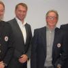 Kreisbereitschaftsleiter Markus Klaßen (von links) und Albertshofens Bereitschaftsleiter Stefan Sattes ehrten Dr. Günther Wloczyk und Wolfgang Will für jahrzehntelange Dienstzeit in der Bereitschaft.