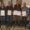 Lothar Ehehalt (Vorsitzender RZV Franken und MER Unterfranken) und die Geehrten Miriam Weigand (Dornheim), Johannes Haubenreich (Geiselwind), Karl Kilian (Nenzenheim), Hans Kreßmann (Wiesenbronn) sowie  Klaus Förster vom AELF Kitzingen-Würzburg.