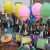 Die Ballons schwebten leicht über dem Boden. 