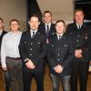 Ehrungen bei der Kaltensondheimer Feuerwehr: (von links) Petra Ganz, Kommandant Tobias Czech, Martin Wagner, Johannes Keppner, Sebastian Hager, Jochen Neubert, Vorsitzender Wolfgang Eschenbacher und Reinhold Salzgeber.