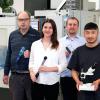 Freude herrschte über die Prüfmittelspende der Firma Wittenstein in den Caritas-Werkstätten "Alois Eckert" in Lauda-Königshofen: (von links) Christoph Losert von der Firma Wittenstein mit Ludwig Kimmelmann, Leah Bleicher, Matthias Bausback und Paul Weber von  den Caritas-Werkstätten.