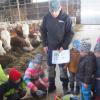 Landwirt Stefan Wirsing (Mitte) mit den interessierten Kindern des Kindergartens Pusteblume