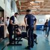 Bankdrücken bei der „Sporttest-Challenge“ der Polizei in der Bad Kissinger Bibrahalle.