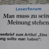Die Redaktion hat ein Schreiben erreicht.