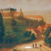 Ein historisches Gemälde, das Waltershausen aus der Zeit um 1795 zeigt. Auf einer Anhöhe das Schloss Waltershausen, davor die Kirche St. Georg. Ein historisches Gemälde, das Waltershausen aus der Zeit um 1795 zeigt. Auf einer Anhöhe das Schloss Waltershausen, davor die Kirche St. Georg.