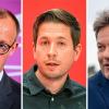 Sorgen für prominente Wahlkampf-Unterstützung in Unterfranken (von links):  Friedrich Merz, Kevin Kühnert, Robert Habeck