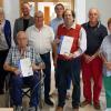 Ehrungen beim VdK-Ortsverband Estenfeld für langjährige Mitgliedschaft (von links): Franz Stockmann, Irene Tully, Herbert Messelberger (vorne), der stellvertretende Bürgermeister Tobias Grimm, Ortsverbandsvorsitzender Friedbert Dittes, Kreisgeschäftsführer Kai Kellershohn, Michael Hackenbeck, Hubert Spiegel, Margarete Seitz und Altbürgermeister Heinz Bär.