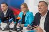 Zum Abschluss der Winterklausur der Landtags-AfD vor der Presse in Schweinfurt: AfD-Fraktionsvize Richard Graupner (rechts), die Fraktionsvorsitzende Katrin Ebner-Steiner und Christoph Maier, Parlamentarischer Geschäftsführer der Partei in Bayern.