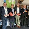 Eine türkische Delegation zu Gast: Onur Özcan (von links), Landrat Thomas Eberth, Bürgermeister Mustafa Çay, Bürgermeister Waldemar Brohm, der Vorsitzende der Deutsch-Türkischen Gesellschaft Dr. Latif Çelik sowie die beiden Stadträte aus dem türkischen Pozanti Erbil Bezengül und Okan Akyüz.