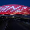Der Schriftzug "Danke Franz" steht nach der Veranstaltung auf dem beleuchteten Stadion.
