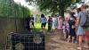 Auf dem Spielplatz des Kindergartens versuchten Eltern und Kinder, mit dem Ball in die Torwand zu treffen.