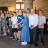 Oberbürgermeister Christian Schuchardt (Bildmitte) empfing Don Bosco-Schülerinnen und -Schüler aus Lviv im Wenzelsaal: Andreas Halbig, geschäftsführender Direktor der Don Bosco gGmbH (ganz links), Harald Ebert, Schulleiter der Don Bosco Berufsschule (Zweiter von links), Geschäftsführer Rudolf Hoffmann (Dritter von links), Pater Johannes Kaufmann SDB (Dritter von rechts) und Stadtrat Willi Dürrnagel (Zweiter von rechts).
