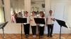 Eine Konzertstation war der Spiegelsaal des Schlosshotels in Bad Neustadt. Bei diesem Konzert wurden vorwiegend Eigenkompositionen der Kursdozenten uraufgeführt. Im Bild von links: Dr. Merrie Siegel Parmley (USA), Dr. Renata Guzik (Polen), Gunda Schwen (Deutschland), Luis Alfredo Gonzales (Mexiko).