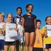 Stolze Sieger beim Finale auf dem Uni-Sportgelände am Hubland. Die schnellsten Sprinter/innen aus den Grundschulen im Raum Würzburg: (von links) Matthis Schick Höchberg, Anna Bauer Eisingen/Wbr., Sieger Louan Gabi-Mihedji Bergtheim, Siegerin Naomi Bellow Unterpleichfeld, Ben Hannwacker Bergtheim, Helena Galm Estenfeld. Stolze Sieger beim Finale auf dem Uni-Sportgelände am Hubland. Die schnellsten Sprinter/innen aus den Grundschulen im Raum Würzburg: (von links) Matthis Schick Höchberg, Anna Bauer Eisingen/Wbr., Sieger Louan Gabi-Mihedji Bergtheim, Siegerin Naomi Bellow Unterpleichfeld, Ben Hannwacker Bergtheim, Helena Galm Estenfeld.