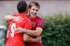 Torschütze Björn Seubert (links) und Alexander Kreußer, der auch zwei Tore erzielte, jubeln gemeinsam über Seuberts Tor zum 2:0 für den SV Sonderhofen gegen den SV Oberpleichfeld/DJK Dipbach.
