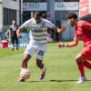 Fabrice Montcheu (20) von den Würzburger Kickers  im Zweikampf mit Emirhan Demircan (11) vom FC Bayern München II. Die Würzburger Kickers verlieren am Samstag 24.08.24 das Heimspiel gegen Bayern München II mit 1:4 in der AKON Arena in Würzburg.