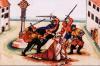 Das Gemälde zeigt den Mord an Bischof Konrad von Querfurt 1202 hinter dem Würzburger Dom, verübt durch Bodo von Ravensburg und Heinrich von Falkenberg.